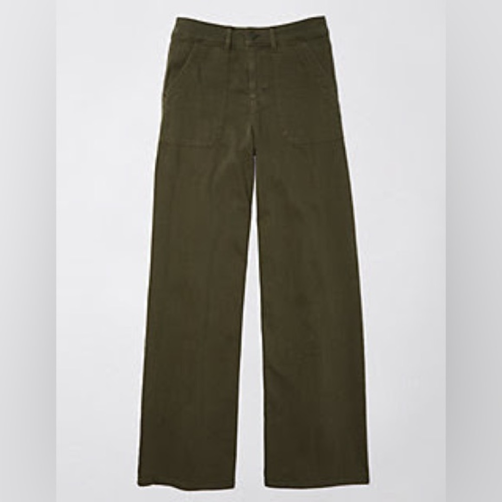 AE Dreamy Drape Stretch Super High-Waisted Baggy Wide-Leg Pant Olive Size 4
